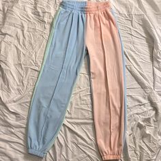 Good Condition Never Worn Open To Offers!! Stretch Wide Leg Color Block Bottoms, Stretch Wide Leg Bottoms With Color Block, Trendy Pink Joggers With Elastic Waistband, Trendy Pink Stretch Joggers, Pink Stretch Trendy Joggers, Trendy Stretch Pink Joggers, Trendy Pink Sweatpants With Elastic Waistband, Blue High Waist Trendy Sweatpants, Stretch Cotton Color Block Bottoms