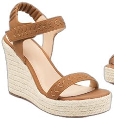 Vacation Platform Wedge Sandals With Open Heel, Summer High Heel Platform Wedge Sandals, Summer Wedge Sandals With Platform And High Heel, Beige Open Heel Wedge Sandals For Vacation, Summer Wedge Sandals With Ankle Strap And Platform, Brown Straw High Heels, Casual High Heel Straw Wedge Sandals, Casual High Heel Wedge Sandals In Straw, Straw Wedge Sandals For Beach Season