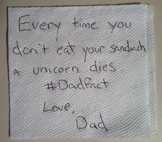 The Life of Dad: Passive Aggressive Lunchbox Notes.....Worth the read Lunchbox Notes, Funny Note, Lunch Box Notes, E Mc2, Passive Aggressive, Parenting Humor, A Unicorn, Bones Funny, Mom And Dad