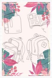 an illustration of backpacks and books on a floral background