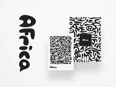 two different types of business cards with black and white designs on them, one has the word