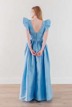 Calatheas Dress in Cornflower Blue | Over The Moon By Watters, Silhouette Drawing, Draped Bodice, Wants And Needs, Welcome To The Party, Black Gown, Cornflower Blue, Brides And Bridesmaids, Cosmopolitan