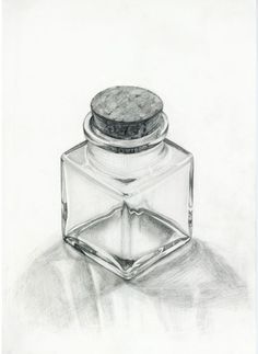 a drawing of a glass bottle with a cork on the top, and a white background