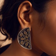 Aria Tara Studs - Earrings - 925 Silver,All Collections,Aria,Earrings,Semi-Precious,Silver,Silver Oxidised Plating,Studs Earring Styling, Jewelry Moodboard, Saiyami Kher, Contemporary Silver Jewelry, Desi Jewelry, India Shopping, Faberge Jewelry, Mandala Jewelry, Gold Jewelry Stores