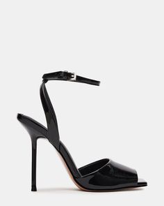 LILAC Black Patent Square-Toe Strappy Heel | Women's Heels Lilac Heels, Elegant Heels, Women's Heels, 5 Inch Heels, Elevate Your Look, Toe Designs, Strappy Heels, Womens Heels, Ankle Strap