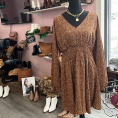 Beautiful Long Sleeve Dress Perfect For Weddings Or A Night Out 100% Polyester S/M/L V-neck Midi Dress For Fall Wedding, Fall Wedding V-neck Midi Dress, Fall Wedding Mini Dress, Brown Fall Wedding Dress, Fall Wedding Floral Print Dress, Flowy Long Sleeve Mini Dress For Wedding, Chic Mini Dress For Fall Wedding, Chic Fall Wedding Mini Dress, Fall Wedding Chic Mini Dress