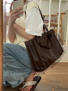 Bird in Bag - Shoulder Tote Bag Casual Solid Color Box Bag For Shopping, Large Trendy Satchel For Everyday, Chic Large Bags For Daily Use, Trendy Large Satchel For Everyday, Solid Rectangular Satchel For Errands, Trendy Brown Shopping Bag, Trendy Large Shoulder Bag For Everyday Use, Large Trendy Shopping Bags, Large Brown Rectangular Bag