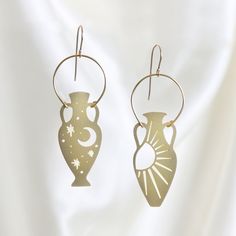 Eventide - Earrings (2D) - While Odin Sleeps Pinterest Accessories, Vase Earrings, October Jewelry, Silhouette Earring, Gemini And Aquarius, Laser Cut Earrings, Moon Studs, Moon Earrings, Brass Jewelry