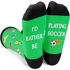 SOCCER SOCKSGreen soccer socks are printed with soccer shoes, soccer balls, whistle, cup and I'D RATHER BE PLAYING SOCCER is printed on the sole of the socks. It is one of the best gift choices for soccer lovers.SIZE & PACKINGI'd Rather Be Socks. Crew length, Unisex design fits most men US size 6-13 feet and most women US size 7 and up. 1 pair comes in each plastic zippered Zmart bag.QUALITY MATERIALSoccer socks youth use 80% cotton, 17% polyamide, 3% spandex to ensure our socks are soft, Hi Thanksgiving Socks, Soccer Fan Gifts, Soccer Team Gifts, Soccer Mom Gifts, Soccer Coach Gifts, Socks Gifts, Baseball Mom Gifts, Silly Socks, Gifts For Baseball Players