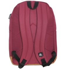 a red backpack with black straps on it