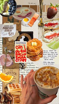 the collage shows different foods and drinks