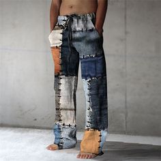 Season:Fall  Winter; Fabric:Polyester; Gender:Men's; Style:Abstract; Elasticity:Micro-elastic; Occasion:Street,Going out,Outdoor; Fit Type:Regular Fit; Function:With Pockets; Waistline:Mid Waist; Pattern:Plaid,Color Block; Design:3D Print; Pants Type:Pants Trousers; Listing Date:11/03/2023; Hips:; Length:; Waist:; Fit US Size:; Fit UK Size:; Fit EU Size: Casual Blue Patchwork Pants, Blue Patchwork Long Pants Bottoms, Casual Full Length Patchwork Bottoms, Blue Patchwork Trousers, Casual Patchwork Full Length Pants, Blue Patchwork Pants, Casual Full Length Patchwork Pants, Dapper Outfit, Street Style Outfits Men