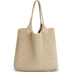 a large beige bag with handles on the front and side, sitting against a white background