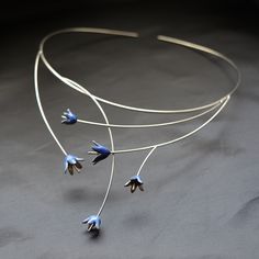 The necklace is made of stainless steel, decorated with PET enamel - This is a proprietary technology process used PET bottles Modern Blue Metal Necklaces, Modern Blue Metal Necklace, Modern Silver Enamel Necklace, Wire Jewellery, Silver Clay, Eco Friendly Jewelry, Pet Bottle, Clay Ideas, Hand Made Jewelry