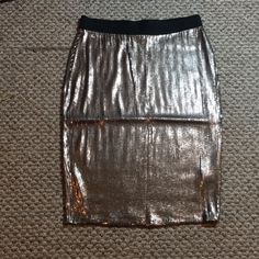 Nwt..Dark Tan Like Metalic Like Color Pencil Midi Skirt..Unworn..From Wdc Boutique...Pretty Neutral Color Glamorous Pencil Skirt For Night Out, Gold Stretch Skirt For Party, Fitted Metallic Mini Skirt With Lining, Elegant Stretch Skirt With Sequins, Elegant Stretch Sequin Skirt, Fitted Shiny Skirt For Evening, Glamorous Skirt For Workwear, Glamorous Formal Pencil Skirt, Chic Metallic Lined Skirt Bottoms