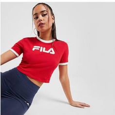 Fila Red Cropped T-Shirt Nwot - Never Worn Fila Logo, Cropped T Shirt, Jd Sports, Crop Tshirt, Sport Fashion, Womens Clothing Tops, Casual Wear, Colorful Shirts, Short Sleeves