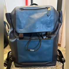 Coach Backpack. Navy Blue Color, Slight Scuffs From Regular Use But Still In Really Great Condition. Blue Rectangular Leather Backpack, Luxury Blue Standard Backpack, Luxury Blue School Backpack, Luxury Blue Backpack Bag, Luxury Blue Backpack, Luxury Blue Backpack For Everyday Use, Luxury Blue Backpack For Everyday, Luxury Blue Everyday Backpack, Luxury Blue School Bag