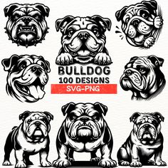 bulldog logos and emblems with different dogs in black and white, on a white background