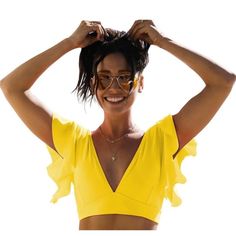 Sporlike Women's Bikini Swimsuit Top, Yellow Ruffle Sleeve- Size Xl. Condition Is New With Tags. Swimsuit Tops, Womens Swim, Swimming, Tags, Yellow, Women Shopping, Color