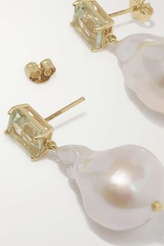 MATEO 14-karat gold, pearl and amethyst earrings | NET-A-PORTER Pearl And Amethyst, Amethyst Studs, Amethyst Earrings, Green Amethyst, Gold Pearl, Baroque Pearls, Net A Porter, Timeless Pieces, Ear Piercings