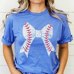 Baseball Large Bow Tee - Limeberry Designs Casual T-shirt For Game Day In Spring, Spring Sports Event Tops, Spring Varsity T-shirt With Graphic Print, Spring Athleisure Tops For College, Athleisure Tops For College In Spring, Collegiate Tops For Spring Sports Events, Collegiate Tops For Sports Events In Spring, Collegiate Style Tops For Spring Sports Events, Varsity Style Tops For Game Day