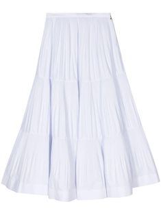 optical white cotton blend fully pleated concealed side zip fastening tiered skirt straight hem mid-length unlined Spring Cotton Skirt With Accordion Pleats, Accordion Pleats Tiered Skirt, White Fitted Midi-length Pleated Skirt, White Midi-length Accordion Pleated Skirt, White Midi Length Accordion Pleated Skirt, White Knee-length Skirt With Pleated Hem, Pleated Full Skirt With Folds For Summer, White Pleated Skirt With Accordion Pleats For Spring, Spring Voluminous Pleated Skirt With Accordion Pleats