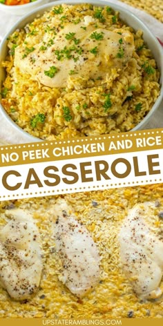 No Peek Chicken and Rice Casserole Chicken And Rice Pilaf Casserole, Country Supper Ideas, No Peeking Chicken And Rice, Easy One Pan Casserole, Chicken And Rice Pan Recipes, Chicken Rice One Pan Meal, Chicken And Rice No Peek, Chicken Tenderloins And Rice Recipes, Knot Chicken Rice Casserole