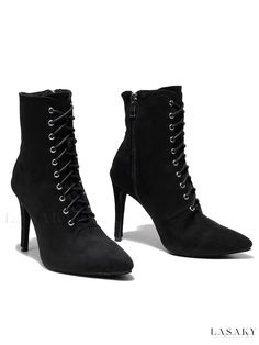 Lasaky - Exquisite Womens Lace-Up Pointy Toe Stiletto Ankle Boots Winter Lace-up Boots With Reinforced Heel And Pointed Toe, Fitted Lace-up Martin Boots For Fall, Elegant High Heel Lace-up Boots For Fall, High Ankle Lace-up Boots For Night Out In Fall, Fall Party Lace-up Boots With Reinforced Heel, Fitted Lace-up Winter Booties, Fitted Black Martin Boots For Party, Winter Party Martin Boots With Reinforced Heel, Winter Party Lace-up Boots With Closed Toe