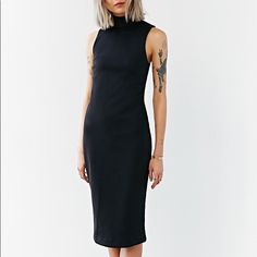 New Fitting Black Midi Dress With High Collar And Back Zip. Bust: 15” Length: 43” Reasonable Offers Accepted! Smoke Free Home! A7 Black Fitted Midi Dress, Black Knee-length Midi Dress With Back Zipper, Cameo Dress, Black Midi, Black Midi Dress, High Collar, New Dress, Colorful Dresses, Midi Dress