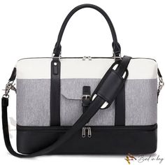 Bird in Bag - Womens Canvas Overnight Travel Duffel Bag with Shoe Compartment, Trolley Sleeve, and Toiletry Bag for Business Elegant Rectangular Duffle Bag For Errands, Elegant Shoulder Travel Bag For Errands, Elegant White Bags With Luggage Sleeve, Bag With Shoe Compartment, Travel Duffel Bag, Adjustable Bag, Travel Duffel, Duffel Bag Travel, Grey Pattern