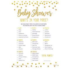 a baby shower game with gold dots on it