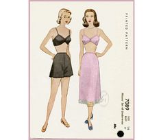 A sweet 1950s lingerie pattern featuring a three piece set- soft bra, tap short, and slip skirt. Bust 34 Waist 28 Hips 37 ★ ★ ★ ★ ★ ★ ★ ★ You will receive a high quality reproduction with full scale pattern pieces printed on white paper. This is a clean, computer drafted file printed to actual size. Instructions are included. Lady Marlowe 2020. All rights reserved. ★ ★ ★ ★ ★ ★ ★ ★ Please keep in mind that these patterns are printed on white paper which is heavier than tissue, but I always strive 1950s Lingerie, Lingerie Bralette, Tap Shorts, Lingerie Patterns, Vintage Bra, Tap Pants, Lingerie Vintage, Sewing Lingerie, Jean Harlow