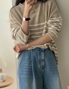 Relaxed wool blend stripe pullover - Gently oversized- Crew neck- Dropped shoulders- Rolled neckline, hem and cuffs- Length 23", Bust 48", Sleeve 29"- Wool 30%, Polyester 30%, Nylon 40%- Dry clean- Imported Wool Blend, Dry Clean, Crew Neck, Wool, Navy, Fashion Tips