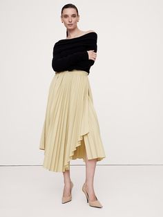 Pleated Asymmetrical Midi Skirt | Banana Republic Asymmetrical Midi Skirt, Outfit Inspiration Fall, Pleated Midi Skirt, Twill Fabric, Bottom Clothes, Midi Length, Banana Republic, Midi Skirt, Womens Skirt