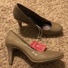 Taupe Merona Heels; Style - Maye Brown Spring Court Shoes, Fitted Brown Court Shoes For Spring, Brown Low Heel Synthetic Heels, Spring Brown Court Shoes Medium Width, Brown 4-inch Heel Court Shoes For Spring, Formal Brown Synthetic Heels, Shoes Women Heels, Black And Brown, Shoes Heels