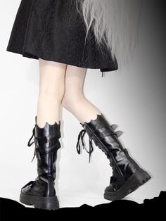 Fabric:PUShoes Details:Buckle Straps / Zip Closure at Sides  	 		 			Size 			35 			36 			37 			38 			39 			40 		 		 			Foot Length 			22.5 			23 			23.5 			24 			24.5 			25 Ouji Boots, Ouji Shoes, Gothic Black Platform Boots With Buckle Closure, Black Punk Knee-high Boots With Buckle Closure, Leather Gothic Knee-high Combat Boots, Black Knight, Blackest Knight, Long Boots, Different Fabrics