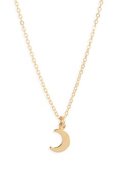 A dainty crescent moon pendant lends a hint of celestial gleam to this handcrafted chain necklace. 16" length 14k-gold fill Made in the USA Fall Wardrobe Essentials, Crescent Moon Pendant, Romantic Dress, Modern Shop, Moon Charm, Baby Boy Shoes, Boy Shoes, Moon Pendant, Kids Sweater