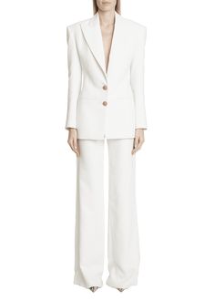 Find BALMAIN 2-button Crepe Fitted Blazer on Editorialist. Balmain crepe blazer Peak lapels; button front Long sleeves; button cuffs Chest welt pocket; hip welt pockets Fitted Viscose/cotton Imported Chic Formal Pantsuit With Button Closure, Formal Notch Lapel Pantsuit With Buttons, Formal Pantsuit With Suit Collar And Buttons, Elegant Formal Pantsuit With Buttons, Formal Pantsuit With Suit Collar, Elegant Fall Pantsuit With Buttons, Evening Suit With Notch Lapel And Buttons, Elegant Suit With Notch Lapel And Button Cuffs, Elegant Suits With Notch Lapel And Button Cuffs