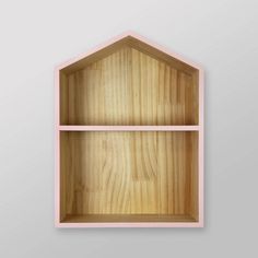 an empty wooden shelf with two shelves on each side and one in the shape of a hexagon