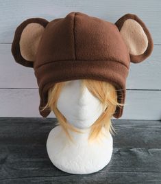 Monkey Fleece Hat Weather Costumes, Silly Clothes, Monkey Hat, Silly Hats, Funky Hats, Inner Ear, Needle Crafts, Fleece Hat, Cool Hats