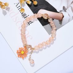 Korean Style Daisy Flower Charm Bracelet For Women Girls Elegant Sweet Flowers Bangle Wedding Party Statement Jewelry Gifts Daisy Bracelets, Flower Charm Bracelet, Sweet Flowers, Daisy Bracelet, Daily Jewelry, Crystal Beads Bracelet, Bracelets Handmade Beaded, Body Chain Jewelry, Bracelet For Women