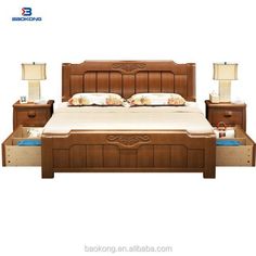 an image of a bedroom setting with bed and nightstands