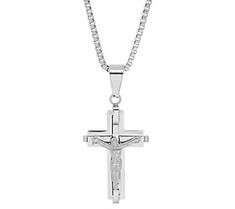 Share your faith in sleek, simple style with the lustrous beauty of this stainless steel cross pendant and chain. From Steel by Design® Jewelry. Minimalist Stainless Steel Cross Pendant Necklace, White Gold Stainless Steel Crucifix Necklaces, Modern Stainless Steel Cross Pendant Necklace, White Gold Stainless Steel Crucifix Necklace, Minimalist Stainless Steel Crucifix Jewelry, White Gold Stainless Steel Cross Pendant Necklace, White Gold Stainless Steel Cross Necklace, Stainless Steel Cross Pendant, Steel Cross