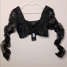 Mesh Sleeves, Butterfly Front Black Long Sleeve Crop Top For Evening, Black Long Sleeve Crop Top For Date Night, Black Crop Top For Spring Night Out, Elegant Black Crop Top For Fall, Trendy Black Crop Top For Evening, Black Crop Top For Spring Party, Black Crop Top For Spring Evening, Light Pink Crop Top, Animal Print Crop Tops