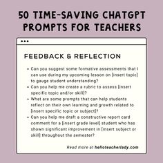 a poster with the words, 50 time - saving chatgtt prompts for teachers