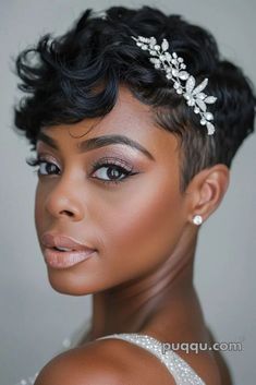 Bridal Hair Pieces For Short Hair, Wedding For Short Hairstyles, Short Black Wedding Hairstyles, Short Natural Hair Wedding Styles, Pixie Wedding Hairstyles, Diy Bridal Hair, Pixie Wedding Hair, Bayou Wedding, Wedding Jamaica