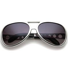 Large Elvis King Of Rock & Roll Aviator Sunglasses 63mm Party Aviator Sunglasses With Tinted Lenses, Party Aviator Sunglasses With Uv Protection, Retro Plastic Festival Sunglasses, Retro Sunglasses With Mirrored Lenses For Music Festival, Summer Party Aviator Sunglasses, Retro Sunglasses With Uv Protection For Music Festivals, Large Sunglasses, A Halloween Costume, Aviator Style