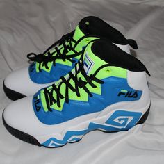 Fila Mb Jamal Mashburn Men Green Blue & White 1bm01860-143 New Without Box Blue Basketball Shoes For Light Sports, Blue Non-slip Basketball Shoes For Streetwear, Blue Synthetic Basketball Shoes, Blue Synthetic Basketball Shoes For Casual Sports, Casual Blue Basketball Shoes For Sports, Shoes Fila, Fila Sneakers, Sneakers Green, Burgundy Shoes