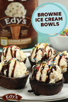 brownie ice cream bowls on a white plate