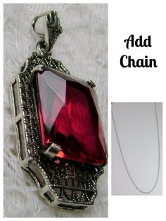 Red Ruby Pendant 1930s Art, Ruby Pendant, 1930s Art Deco, Sterling Silver Filigree, Art Deco Period, Deco Jewelry, Red Ruby, Engraved Items, Art Deco Jewelry